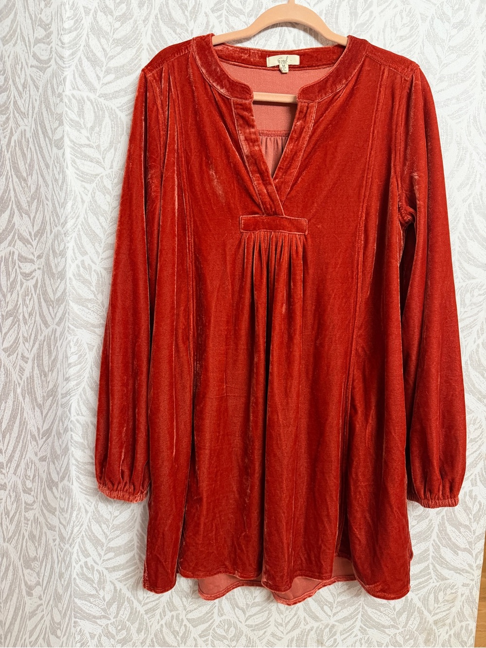 Easel Rust Red Velvet Tunic Dress
